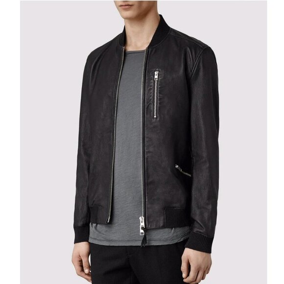 All Saints Other - All Saints Men's Black Leather Utility Bomber Jacket size Large